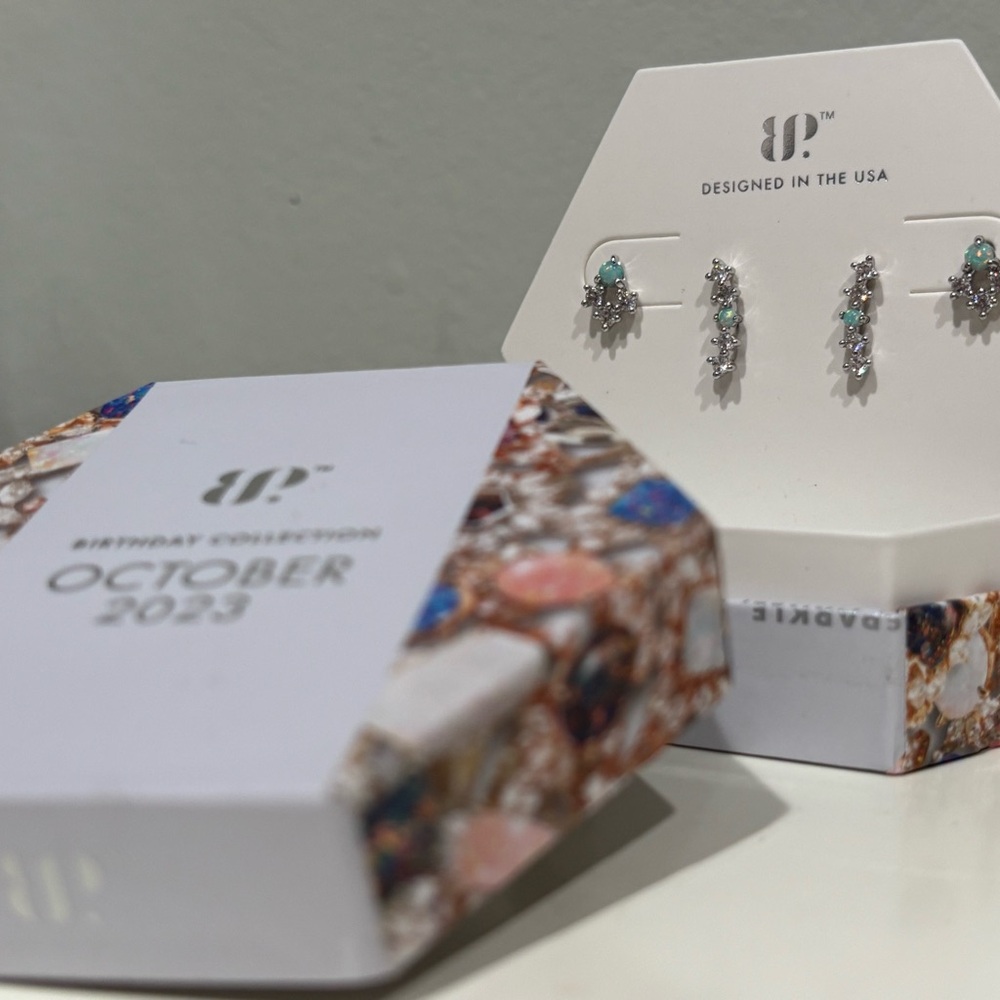 BP October Birthday Collection Silver and Blue Opal Studs